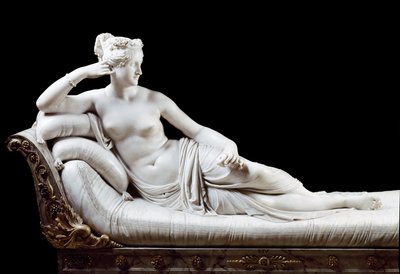 ポーリン・ボナパルト、ボルゲーゼ王女（1780年～1825年） ナポレオン1世の妹 アントニオ・カノーヴァ（1757年～1822年）の大理石彫刻「勝利のヴィーナス」に描かれているのは、1804年～1808年 ローマ、ボルゲーゼのガレリア 作： Antonio Canova