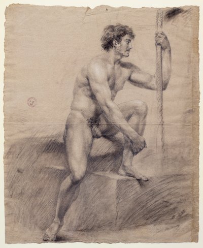 演壇に座る男性ヌードの習作 アントニオ・カノーヴァ（1757-1822）、デッサン 作： Antonio Canova
