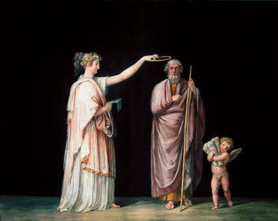 ミューズのカリオペとホメロス。アントニオ・カノーヴァ（1757-1822）によるテンペラ画、1798年頃。 作： Antonio Canova