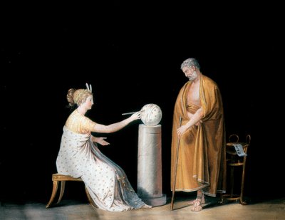 ミューズのウラニアとタレス。アントニオ・カノーヴァ（1757-1822）によるテンペラ画、1798年頃。 作： Antonio Canova