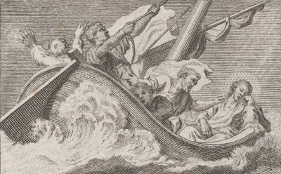 漁師と一緒にボートに乗っているキリスト、カリフォルニア州。 1760-93。 作： Antonio Capellan