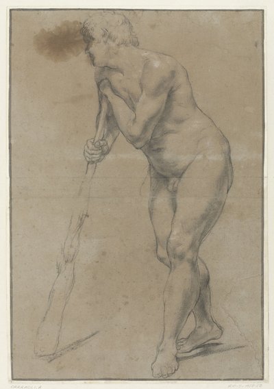 クラブに寄りかかっている裸の男の研究 作： Antonio Carracci