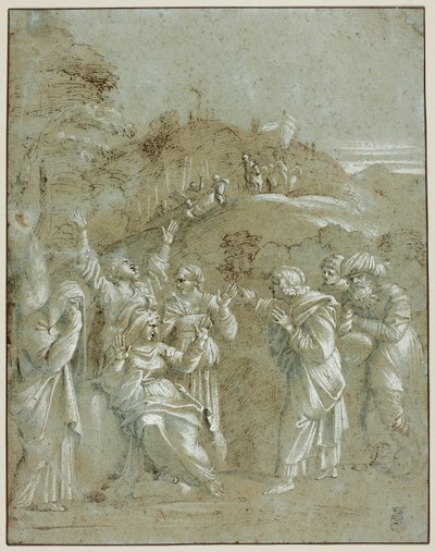 聖母、聖女、聖ヨハネ、ヤコブ、アリマタヤのヨセフ、カルバリーに向かうキリストとともに 作： Antonio Carracci
