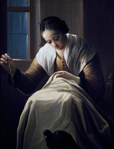 お針子、アントニオ・シフロンディ作（1657-1730）、キャンバスに油彩 作： Antonio Cifrondi