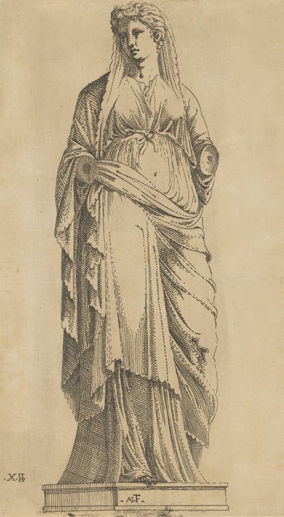 女性のフルフェイス、彼女の頭はわずかに左に傾いている、ca. 1543年。 作： Antonio Fantuzzi