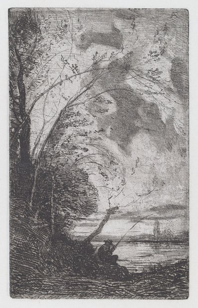 湖畔の漁師 作： Antonio Fontanesi