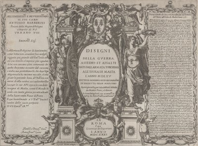 島でのトルコ軍の戦争、包囲、攻撃を描いた口絵、1631年。 作： Antonio Francesco Lucini