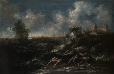 漁師が網を引き抜く海の風景 作： Antonio Francesco Peruzzini