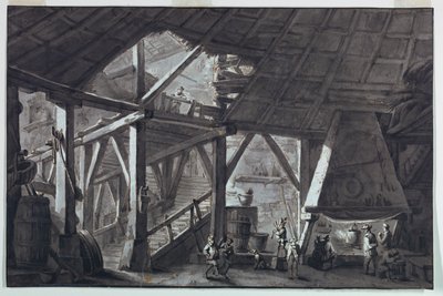 舞台デザイン、荒廃した農場の建物のインテリア 作： Antonio Giuseppe Basoli