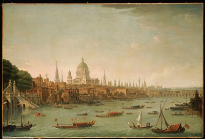 サマセットハウスの水門近くのテムズ川からのロンドン市の全景 作： Antonio Joli