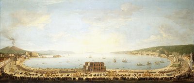 ナポリ湾の全景、ピエディグロッタへの王立行列、 作： Antonio Joli
