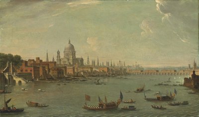 ロンドンの4つのビュー：セントポールズに向かっているテムズ川 作： Antonio Joli
