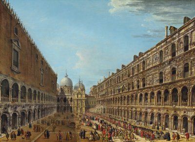 1742年以降、ヴェネツィアの公爵宮殿の中庭での行列。 作： Antonio Joli