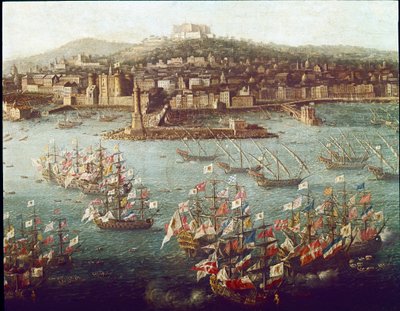 ナポリの港でスペインに向かうシャルル3世の乗船（1759年10月6日）（絵画、1759年頃 作： Antonio Joli