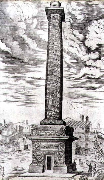皇帝のダキア遠征を記念したローマのトラヤヌスの円柱、画家の彫刻による 作： Antonio Lafreri