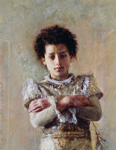 アントニオ・マンシーニ（1852-1930）作『アクロバット』詳細、油彩・キャンバス、250.5x111.5cm 作： Antonio Mancini