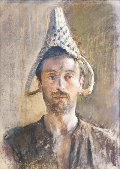 バスケットを持った自画像 作： Antonio Mancini
