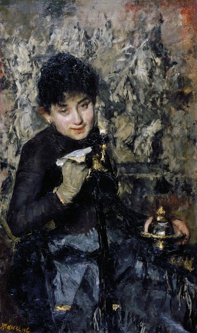 インク壺を持つ女」1875年頃 アントニオ・マンチーニ（1852-1930）作 油彩・キャンバス 作： Antonio Mancini