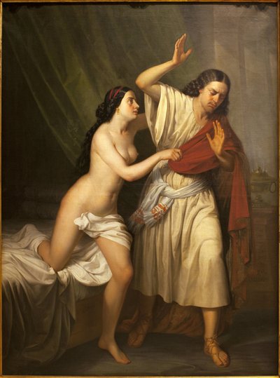 ヨセフとプティファル（ポティファル）の妻。アントニオ・エスキヴェル(1806-1857)による絵画、油彩・キャンバス 作： Antonio María Esquivel y Suárez de Urbina