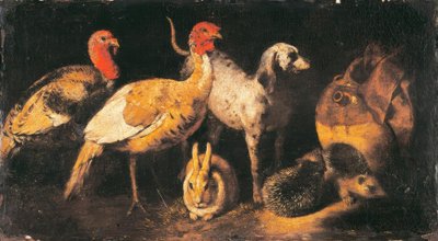 トルコの鶏、犬、ウサギ、ハリネズミ 作： Antonio Maria Vassallo