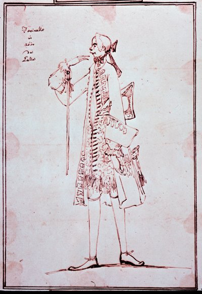 ファリネッリと呼ばれるカルロ・ブロスキ（1705-1782）の肖像 イタリアのカストラート（去勢者） アントン・マリア・ザネッティ（1680-1767）による漫画。18世紀。個人蔵。 作： Antonio Maria Zanetti
