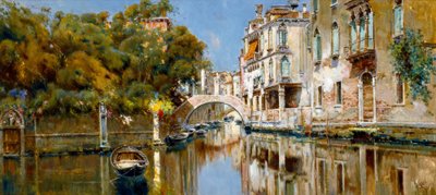 日差しの中でヴェネツィアの運河 作： Antonio Maria de Reyna Manescau