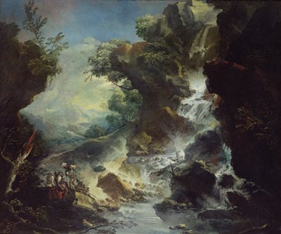 滝のある風景、c.1700-07（キャンバスに油彩） 作： Antonio Marini
