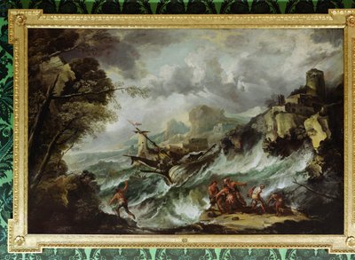 難破船のある海景、c.1700-07（キャンバスに油彩）（109199も参照） 作： Antonio Marini