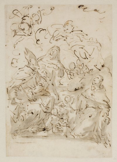3 人の聖人と天使の祭壇画のスケッチ 作： Antonio Molinari