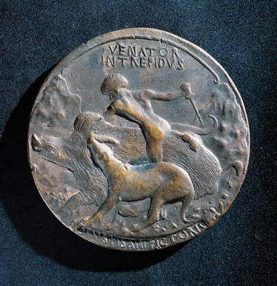 アラゴン家のアルフォンソ5世（1394-1458）のブロンズメダル 作： Antonio Pisanello