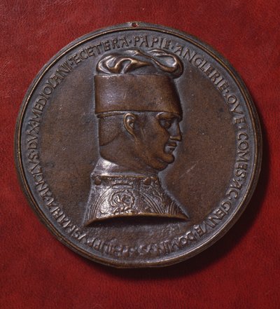 フィリッポ・マリア・ヴィスコンティ（1392-1447）のブロンズメダル（裏面）、1441年にアントニオ・ディ・プッチョ・ピサーノ（ピサネッロ（約1395-1455））がデザインしたもの、直径10,20cm。 作： Antonio Pisanello