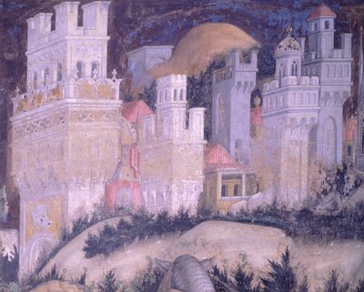 アントニオ・ピサネッロ（1395-1455）作、フレスコ画「聖ジョージと王女」（ヴェローナ、聖アナスタシア大聖堂）。 作： Antonio Pisanello