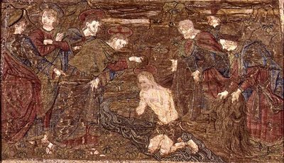 洗礼者ヨハネの洗礼を受けるキリスト、聖人の生涯を描いたタペストリー（織物） 作： Antonio Pollaiuolo