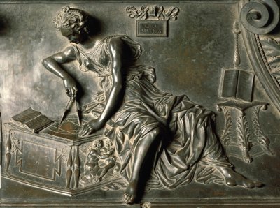 アントニオ・ポライウォロ（1432-1498）作「シクストゥス4世の墓」の細部、ブロンズ、バチカン市国サンピエトロ大聖堂、「幾何学」。 作： Antonio Pollaiuolo