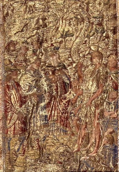 大祭司とレビ人の前の洗礼者聖ヨハネ 聖人の生涯の一場面を描いたタペストリー（織物 作： Antonio Pollaiuolo