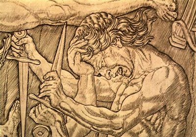 十人のヌードの戦い」 短剣を持って戦う男たちのディテール 1470～75年頃 紙にペンとインク（57536も参照 作： Antonio Pollaiuolo