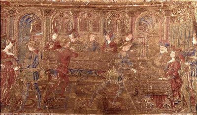 聖人の生涯の一場面を描いたタペストリー「ヘロデの有罪判決」（織物） 作： Antonio Pollaiuolo