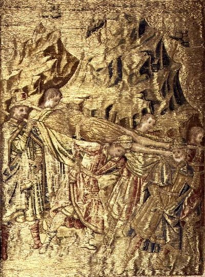 聖人の生涯を描いたタペストリー「洗礼者ヨハネの遺体輸送」（織物 作： Antonio Pollaiuolo