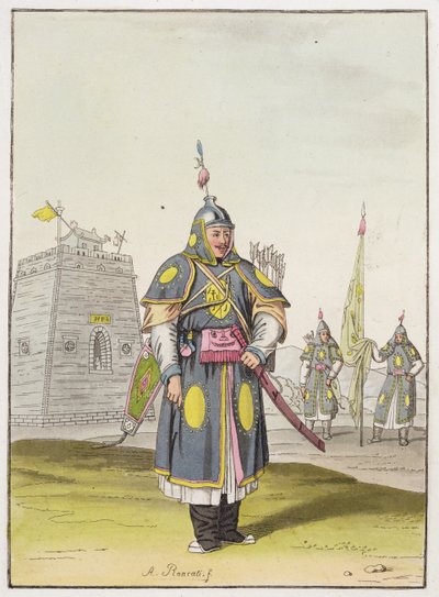 フルバトルドレスの中国兵、ジュリオフェラーリオの「ルコスチュームアンシアンエモデルヌ」のイラスト、c.1820s-30sを公開 作： Antonio Rancati
