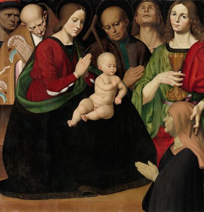 4人の聖人と女性の寄付者を持つ聖家族、c。 1510年。 作： Antonio Rimpacta