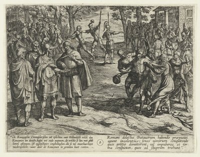 バタビアの老人たちはローマ人への奉仕を買い取る 69-70 バタヴィアの反乱（シリーズタイトル） Batavorum cum Romanis Bellum、トウモロコシ。 Tacito / The Batavian Oft Old Holland Warhe against the Romeynen (オブジェクトのシリーズ タイトル) 作： Antonio Tempesta
