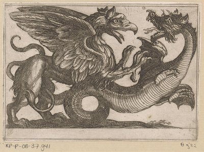 戦闘中のドラゴンとグリフィン 戦う動物（シリーズタイトル） 作： Antonio Tempesta
