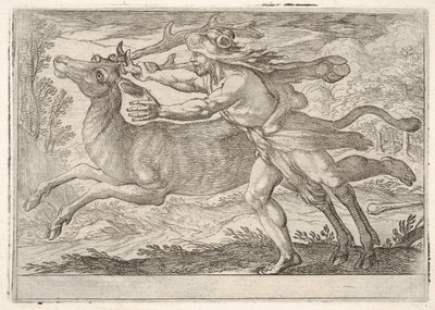 ヘラクレスとセリネア山の後ろ：ヘラクレスは後ろを横切り、...、1608をつかみます。 作： Antonio Tempesta