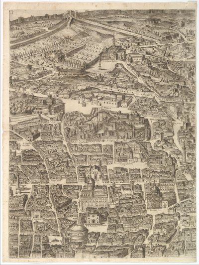 ローマ市の計画。 サンタ・マリア・マッジョーレ、パンテオン、トラヤヌスのパート3、1645年。 作： Antonio Tempesta