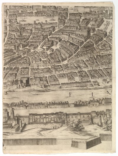 ローマ市の計画：ナヴォーナ広場、カンポディフィオーレ、サントとのシート9、1645。 作： Antonio Tempesta