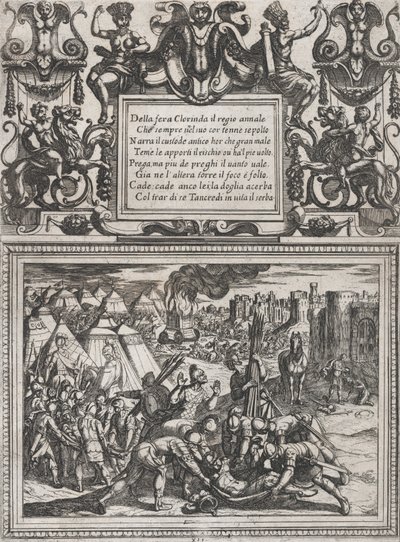 プレート 12: カント XII への挿絵、トルカト・タッソの「解放されたエルサレム」より。 1590-1630。 作： Antonio Tempesta
