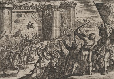 プレート 14: 旧要塞への新たな攻撃、バタヴィアンに対するローマ人の戦争から...、1611 年。 作： Antonio Tempesta