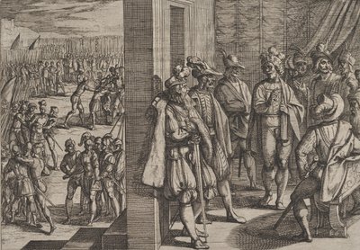 プレート 18: トリアーからの他の指導者とのシビルの秘密の会合、ローマの戦争から...、1611 年。 作： Antonio Tempesta