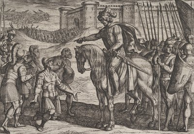 プレート 19: 要塞の男たちが降伏し、命をシビルズに誓う、『戦争…』、1611 年。 作： Antonio Tempesta