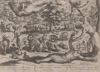 プレート 1: 「旧約聖書の戦い」より、アベルを殺すカイン。 1590年...、約。 1590年頃 1610年。 作： Antonio Tempesta